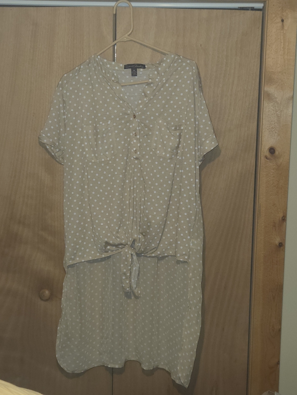 Light Tan Polka Dot Tie-Front Dress